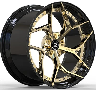 BMW M5 F10 2013 rok 21x9,5 a 21x11 zlatý disk a čierne 2-PC kované ráfiky